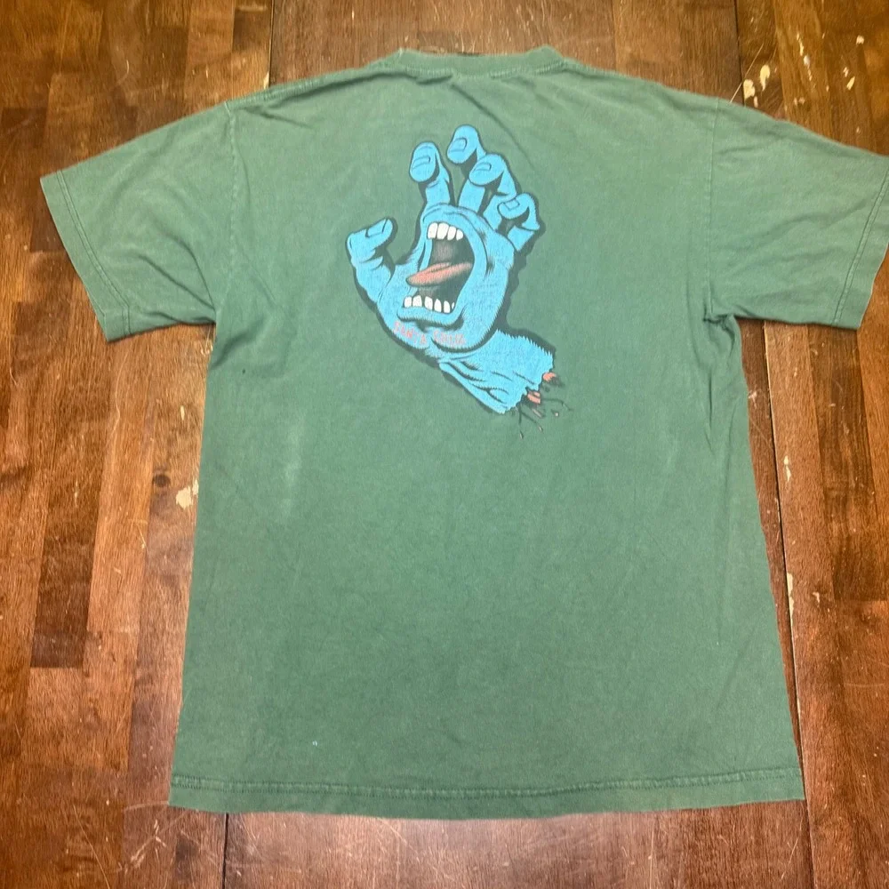Santa Cruz T-Shirt Mens Medium Green Screaming Hand Graphic Short‎ Sleeve Skate
